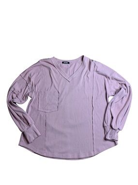 BTFBM Ribbed V-Neck Long Sleeve Pocket Top Dusty Pink Size Large